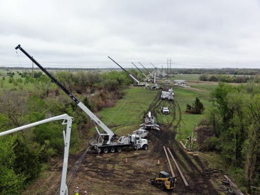 Aerial photo of transmission line repair